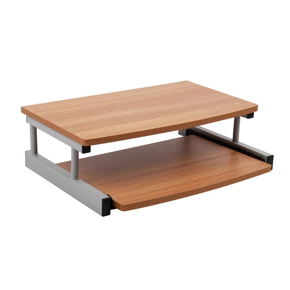 Brown MDF and Metal Monitor Stand with Sliding Keyboard Drawer