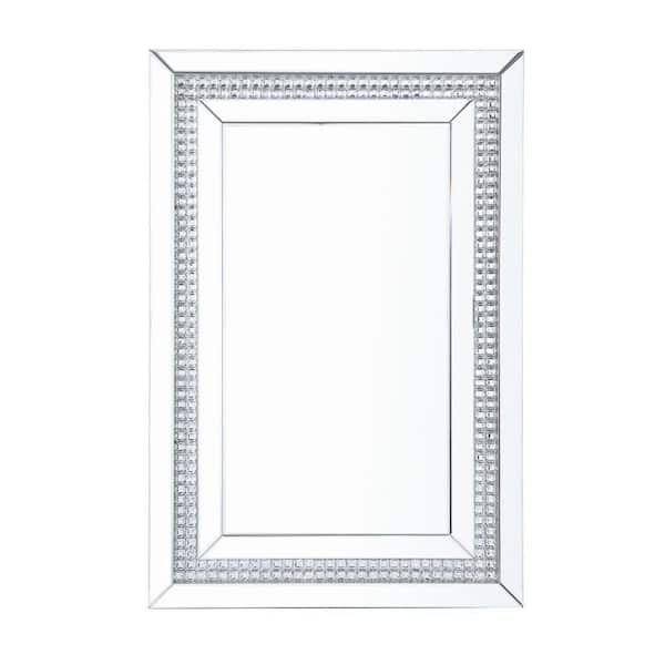 Benjara Silver Rectangular Mirrored Wall Decor with Faux Crystals
