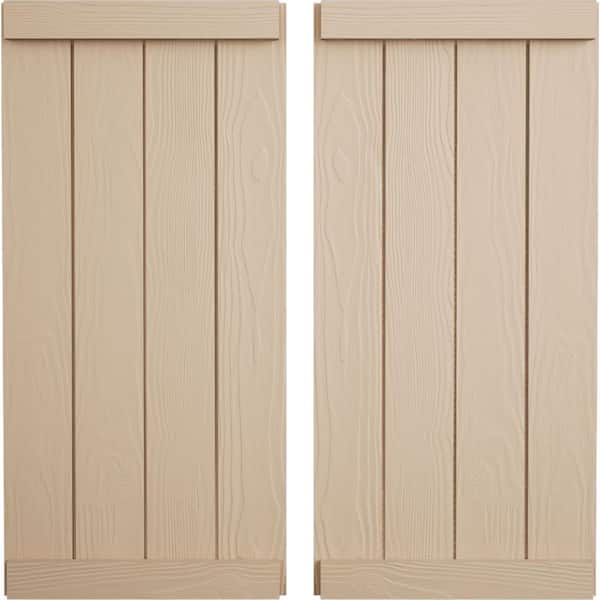 Ekena Millwork 22 in. x 70 in. Timberthane Polyurethane 4-Board Joined Board-n-Batten Sandblasted Faux Wood Shutters, End Batten Pair