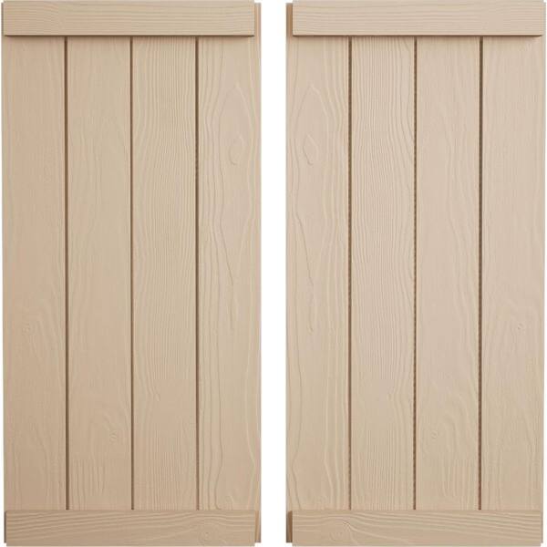 Ekena Millwork 22 in. x 78 in. Timberthane Polyurethane 4-Board Joined Board-n-Batten Sandblasted Faux Wood Shutters, End Batten Pair