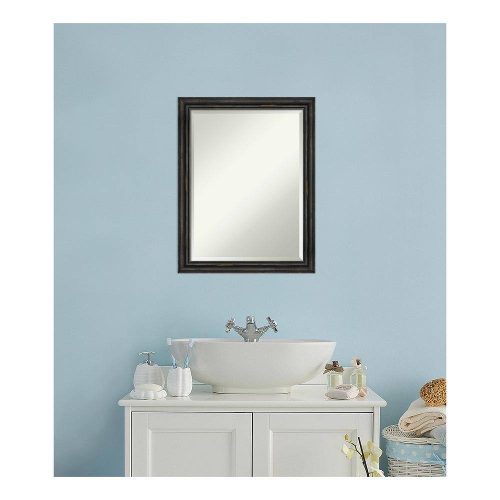 Rustic Black Pine Rectangular Beveled Bathroom Vanity Mirror