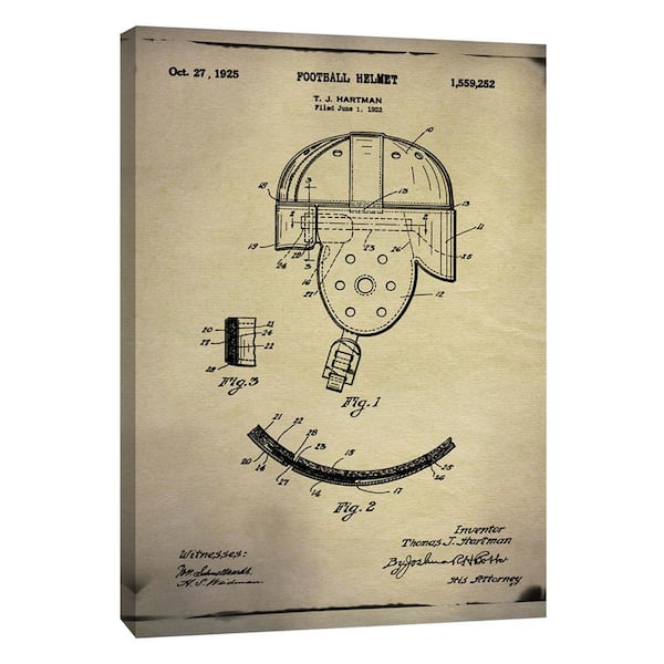 PTM Images 12 in. x 10 in. ''Vintage Football Helmet Patent Buff'' Printed Canvas Wall Art