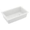 Karran QU-670 Quartz/Granite 32 in. Single Bowl Undermount Kitchen Sink in White with Bottom Grid and Strainer QU-670-WH-PK1