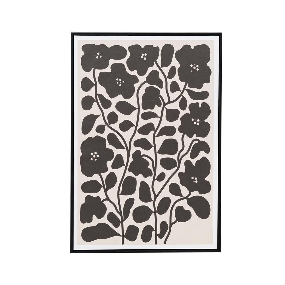 Black and Cream Floral Art with Reclaimed Wood Frame