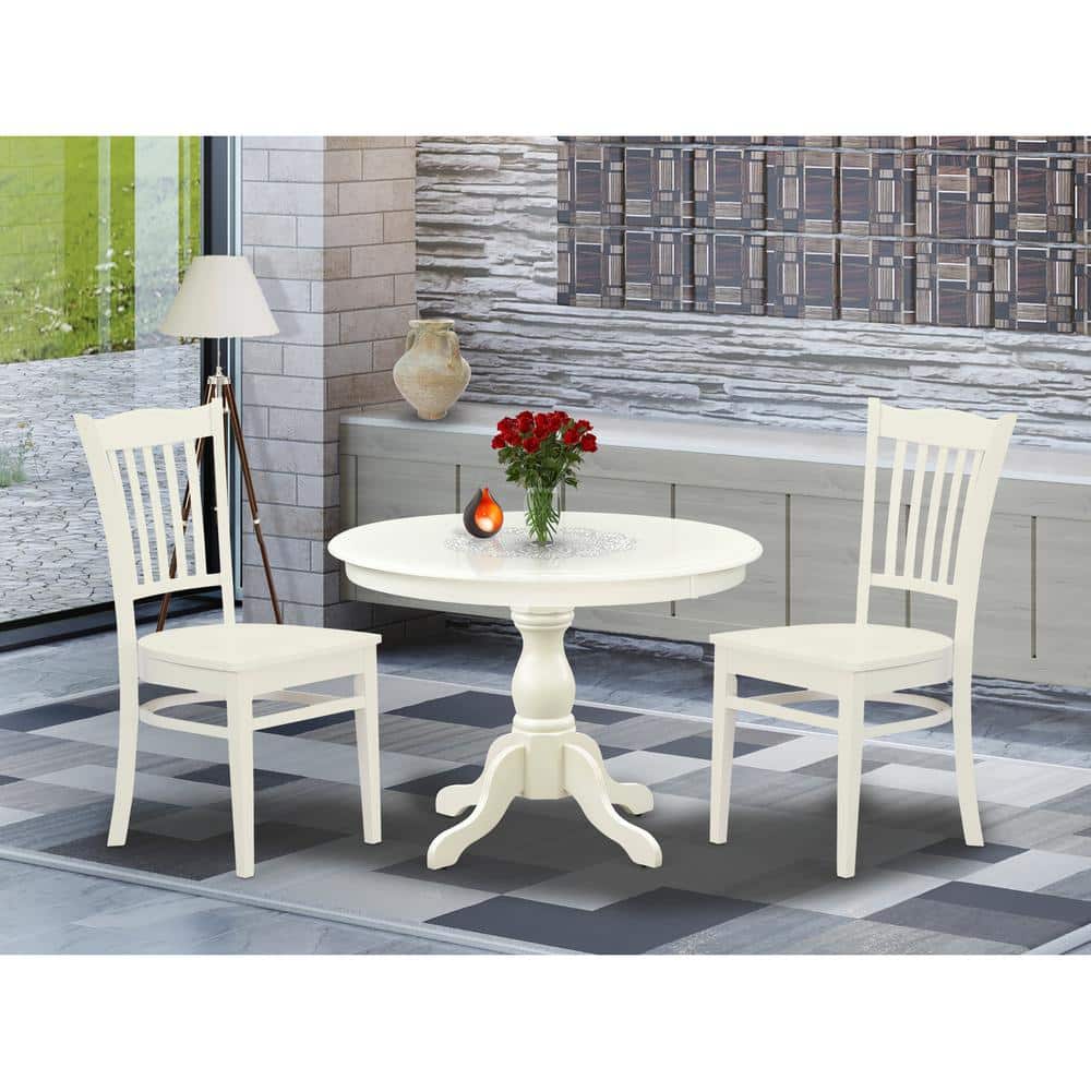 Linen White Round Dining Table Set with Slatted Back Chairs