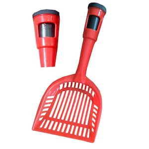 Dog And Cat Pooper Scooper, Poopin-Scoopin Litter Shovel with Built-In Waste Bag Handle Holster, Red