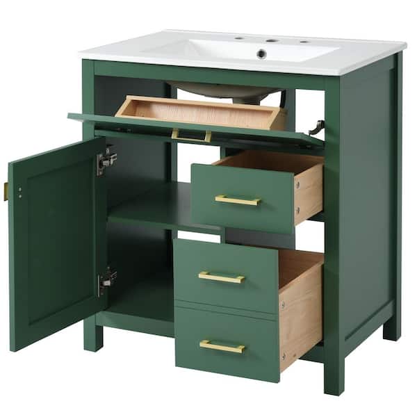 COWLOWN 30 in. W x 18 in. D x 33.59 in. H Bathroom Green Linen Cabinet