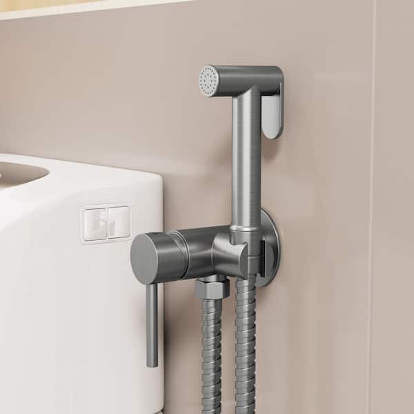 1 Handle Bidet Faucet with 47 in. Stainless Steel Hose and Wall Mount Holder in Brushed Nickel