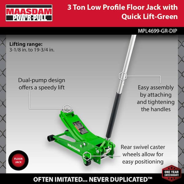 3-Ton Low Profile Floor Jack with Quick Lift in Green