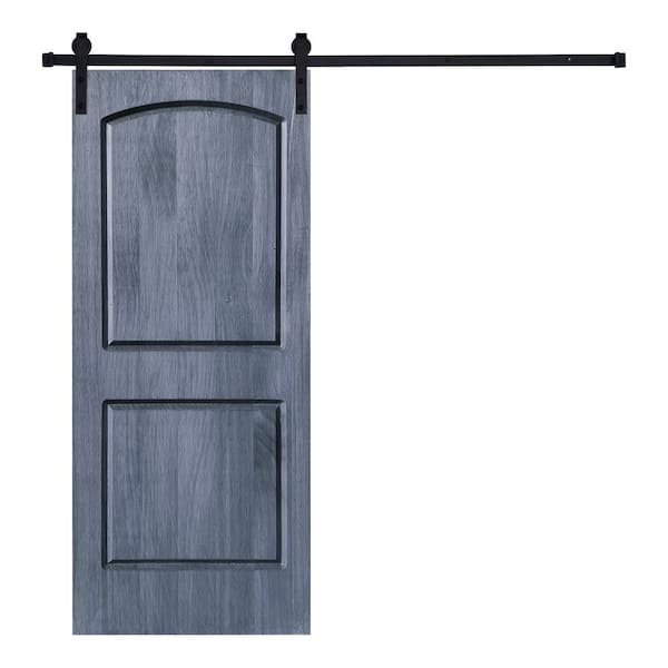 AIOPOP HOME Modern 2 Panel-Roman Designed 96 in. x 42 in. Wood Panel Icy Gray Painted Sliding Barn Door with Hardware Kit