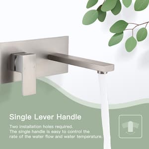 Modern Single Handle Wall Mounted Bathroom Faucet with 2 Holes Brass Rough-in Valve in Brushed Nickel