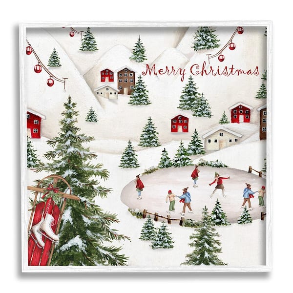 Stupell Industries Christmas Town Ice Skating by Emma Leach 1 Piece Framed Graphic Print People Poster Art Print 12 in. x 12 in.