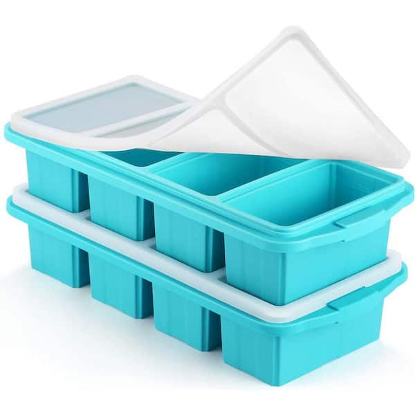 Large Silicone Freezer Tray with Lid Clear 4 Cup Ice Cube Mold Food Storage Soup Freezing Container