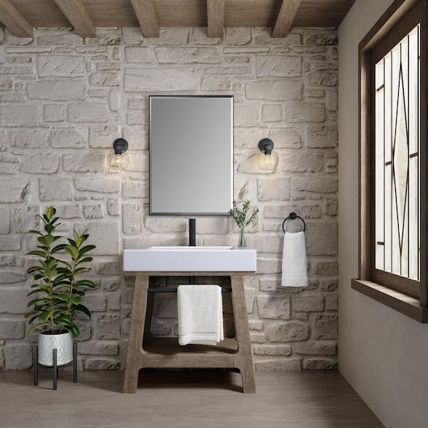 Auburn Wood 31.4 in. W x 18.8 in. D x 28.9 in. H Console Sink with Basin and Leg Combo in Weathered Timber without Top