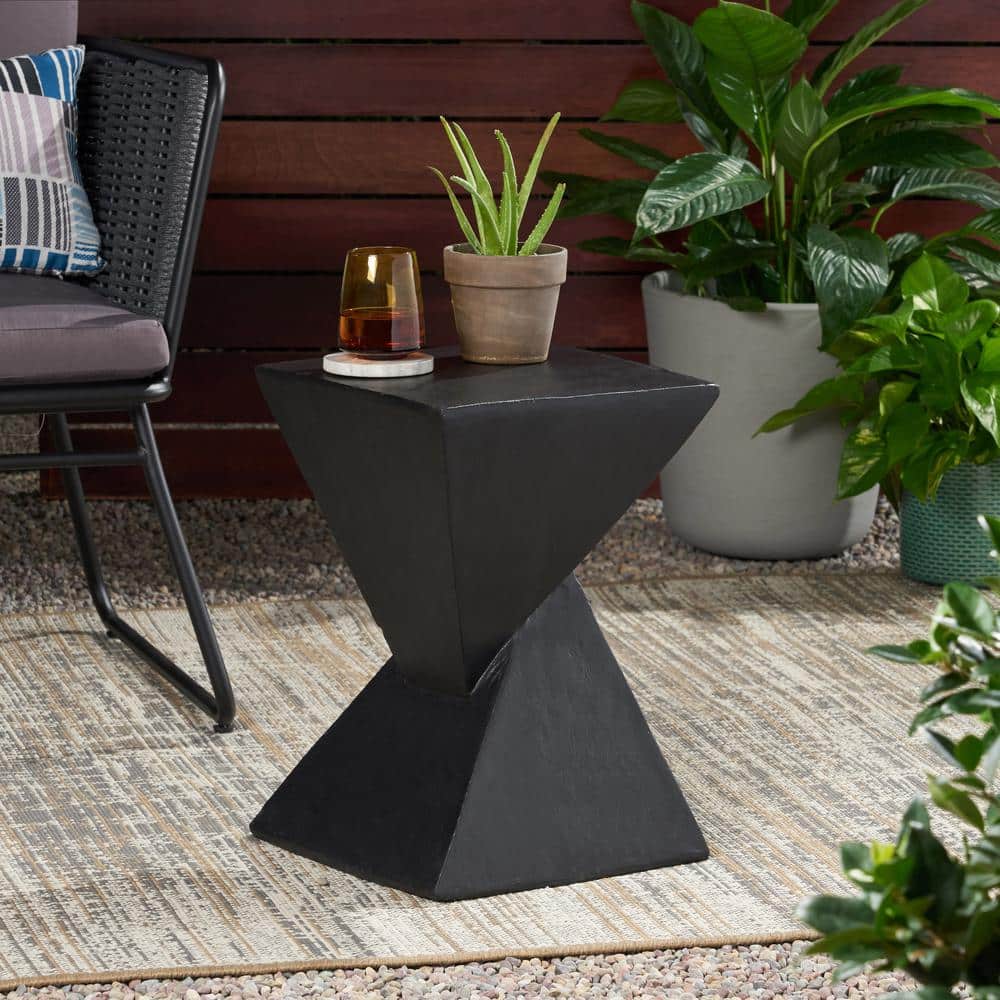 Modern Design Black Outdoor Lightweight Concrete End Table, Wood-like Finis