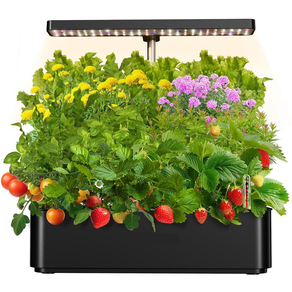 12 Pods Black Hydroponics Growing System Kit with 24W LED Grow Light, 4L Water Tank, Adjustable Height Garden Planter price history on PriceWatchPro