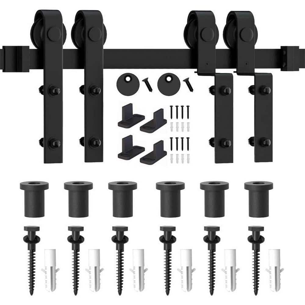 7.5 ft./90 in. Single Track Bypass Barn Door Hardware Double Doors Kit, Heavy-Duty Sliding 1-Track Antique Roller price history on PriceWatchPro