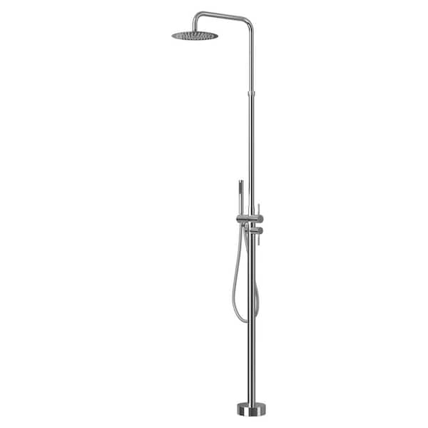 2-Handle 2-Spray Outdoor Freestanding Shower Faucet Kit 1.8 GPM Floor Mount Shower Kit with Hand Shower in Chrome