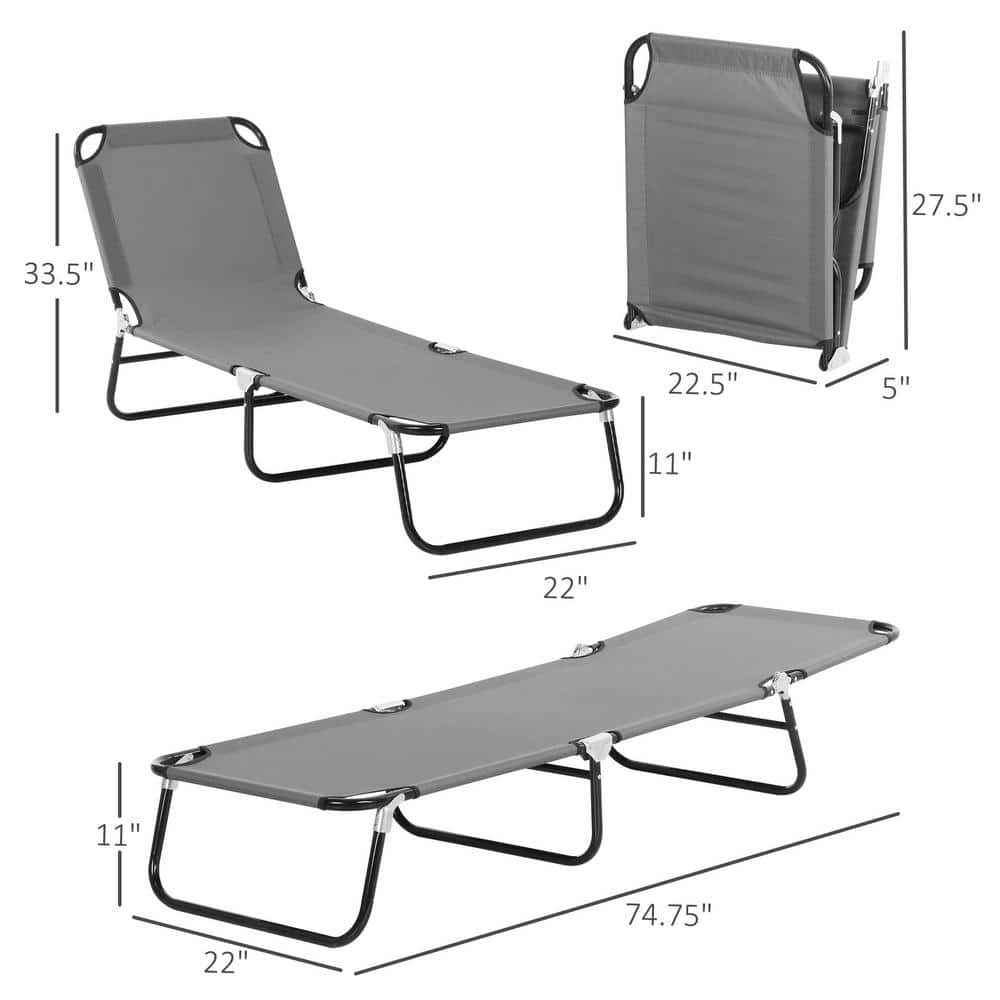 Gray Steel Frame Folding Outdoor Chaise Lounge Set