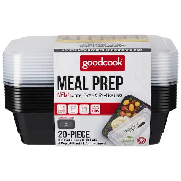 Meal Prep Rectangle Single Compartment 20-Piece, Black, Made without BPA