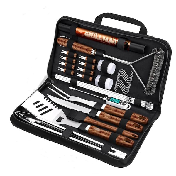 31PCS Stainless Steel  BBQ Grill Accessories,Heavy Duty Grilling Tools Set,Brown