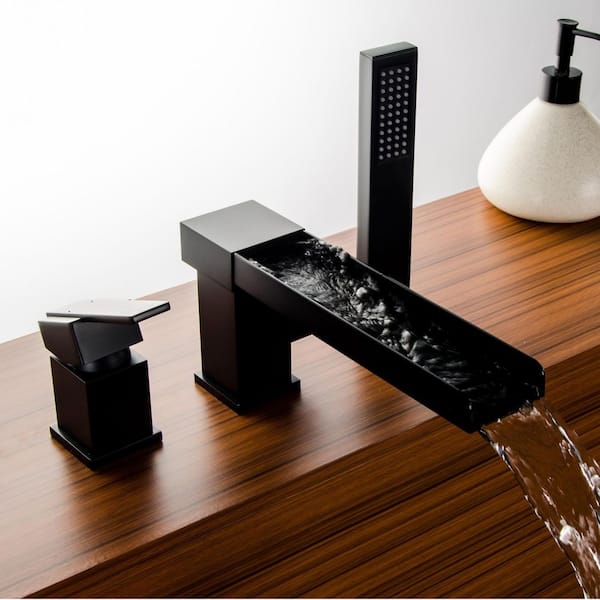 4 in. Centerset Single Handle Low Arc Bathroom Faucet with Drain Kit Included in Black