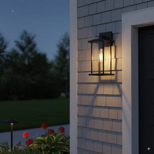13 in. Matte Black Outdoor Hardwired Wall Lantern Sconce with Clear Tempered Glass, No Bulbs Included(2-Pack)
