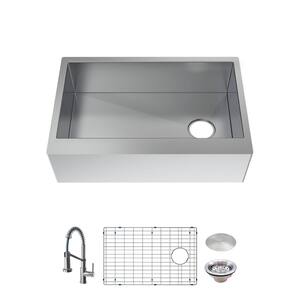 All-in-One Zero Radius Farmhouse/Apron-Front 16G Stainless Steel 30 in. Single Bowl Kitchen Sink with Spring Neck Faucet