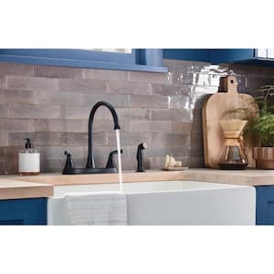 Parkwood Double Handle Standard Kitchen Faucet with Side Sprayer in Matte Black