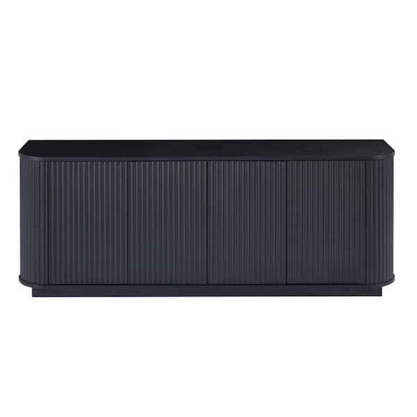 Modern Black Wood 64 in. Sideboard with Curved Edge and Adjustable Shelf
