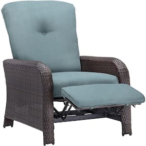 Corrolla 1-Piece Wicker Outdoor Reclining Patio Lounge Chair with Blue Cushions