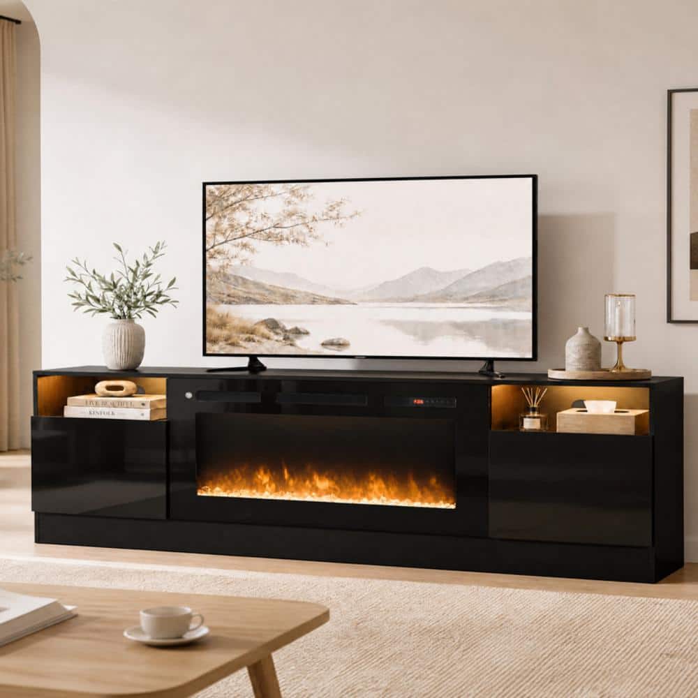 "90"" Fireplace TV Stand for TVs Up to 100"", Entertainment Center with 50"" Electric Fireplace, Gray & Black" price history on PriceWatchPro