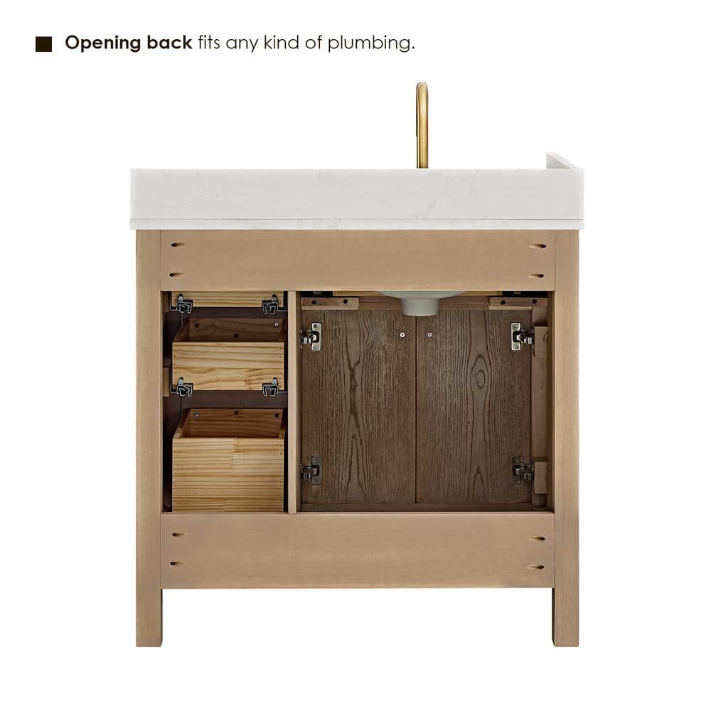 Cerrito 36" Natural Oak Vanity with White Stone Top