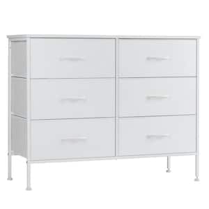 White 38.2 in. W 6-Drawer Dresser with Fabric Bins and Steel Frame Storage Organizer Chest of Drawers
