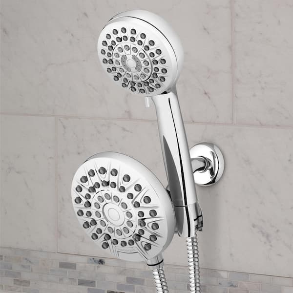 8-Spray Patterns with 1.8 GPM 6.25 in. Wall Mount Dual Shower Head and Handheld Shower Head in Chrome