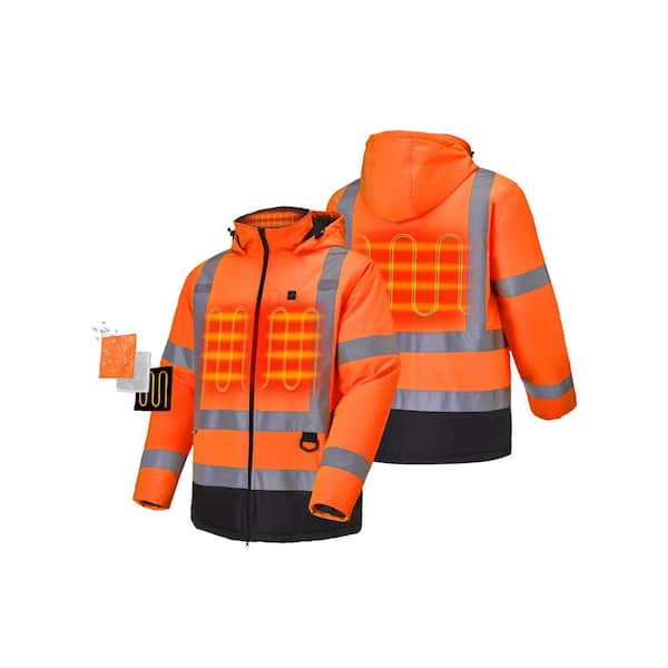ororo Men's Large Orange/Black 7.38-Volt Lithium-Ion Class 3 High Visibility Heated Safety Jacket with (1) 4.8Ah Battery