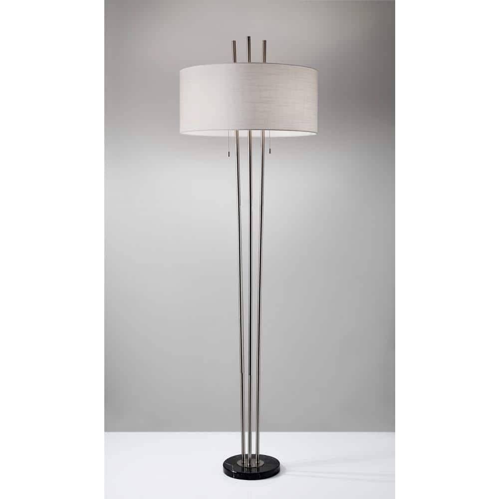 Elegant White Textured Linen Shade Floor Lamp with Marble Base