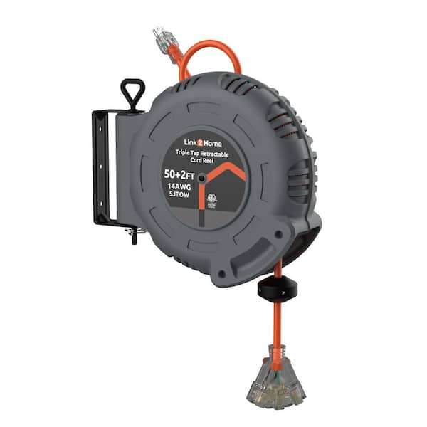50 ft. 14 / 3 13 Amp Retractable Extension Cord Reel with 3-Grounded Outlets and Tri-Tap end