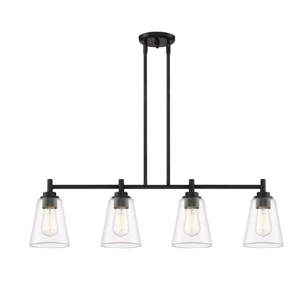 Westin 4-Light Matte Black Industrial Linear Chandelier for Kitchen Islands with No Bulbs Included