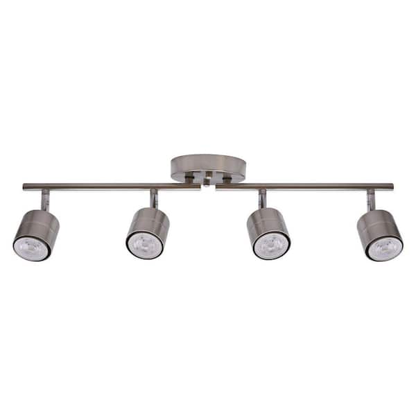 2. 2ft. 4-Light Brushed Nickel LED Ceiling Mounted Hardwired Track Light with Rotating Spotlights & Included 4 LED Bulbs