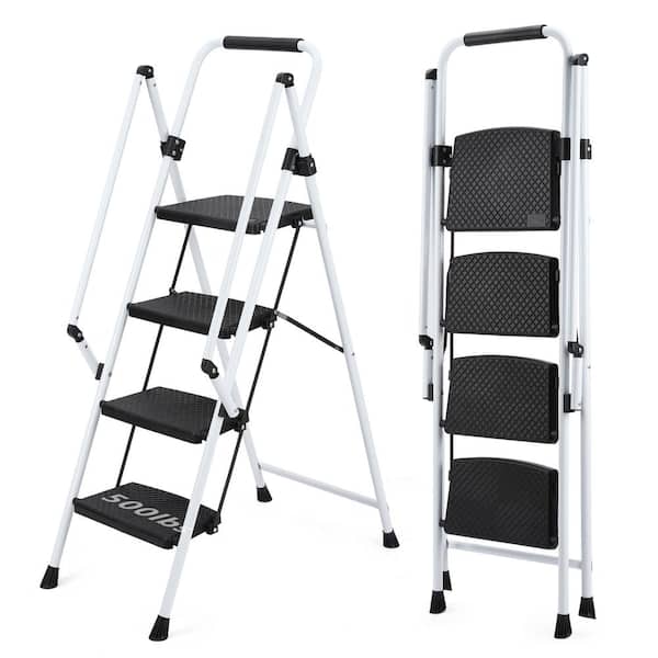 WELLFOR Reach 4.5 ft. Iron and Plastic Step Ladder (10 ft. ) 300 lbs. Load Capacity in White