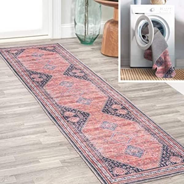 Dalyan Geometric Medallions Washable Terra/Navy 2 ft. x 10 ft. Runner Rug