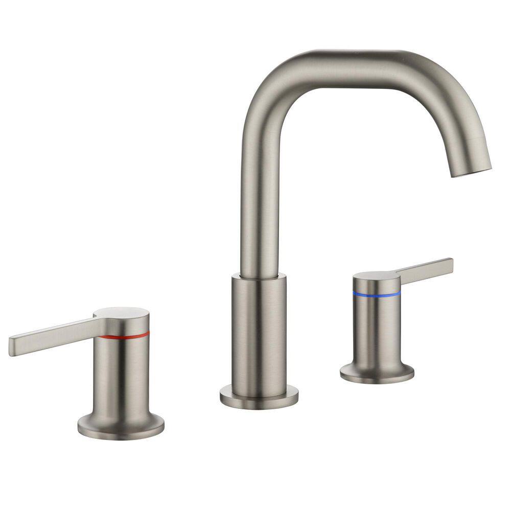 Vara 8 in. Widespread Double-Handle 8.86 in. H High-Arc 360° Swivel Spout Bathroom Sink Faucet in Brushed Nickel price history on PriceWatchPro