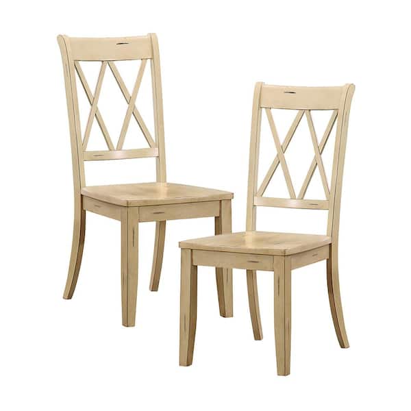 Lazzara Festus Buttermilk Finish Wood Dining Chair without Cushion, Set of 2