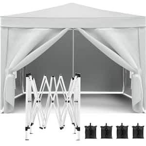 10 ft. x 10 ft. Gray-White Detachable Pop-Up OutdoorShelter with 4-Sidewalls 4-Sandbags GroundSpikes and Windproof Rope