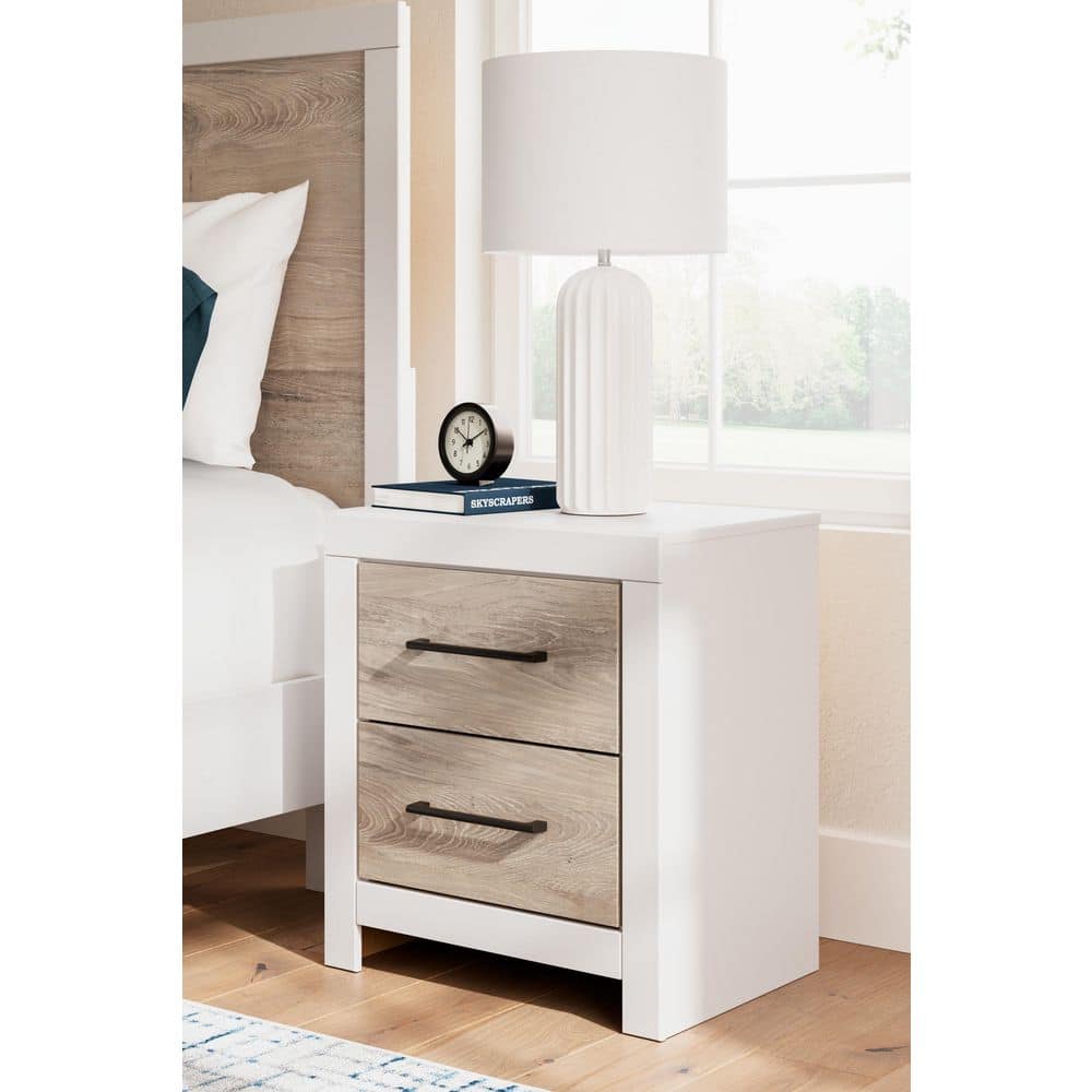 White and Light Brown 2-Drawer Transitional Nightstand