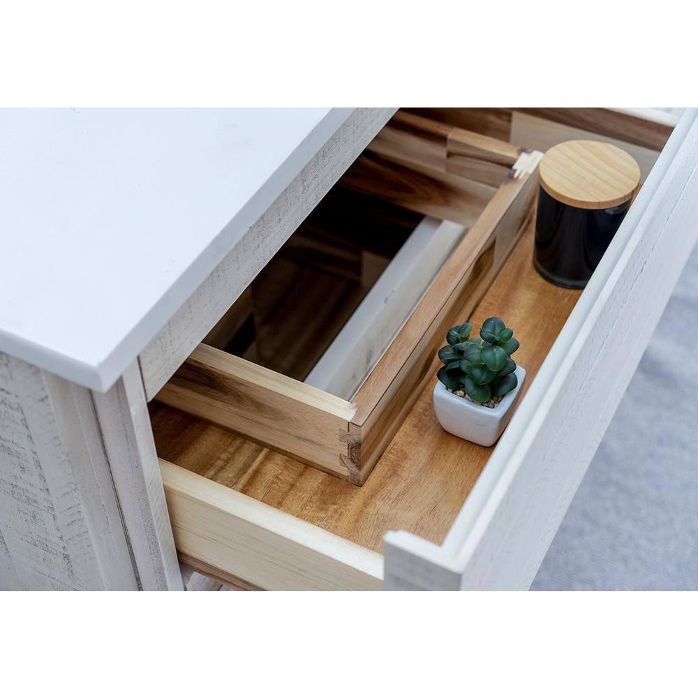 Rustic White Acacia Wood Wall-Mount Single Sink Vanity Base