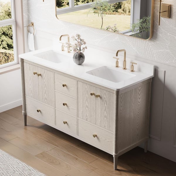 ETHAN 36 in. W x 22 in. D x 35 in. H Single Sink Freestanding Solid Wood Bath Vanity in OAK with Quartz Top