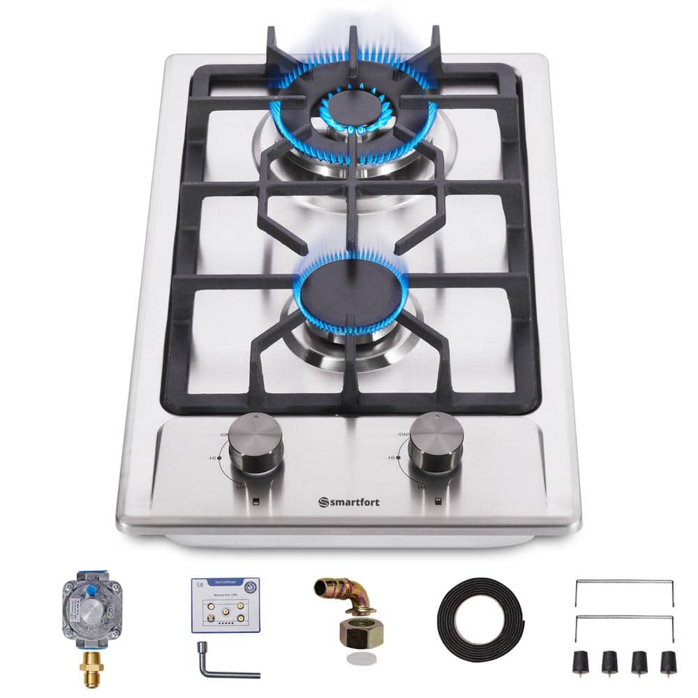 GD 12 in. 2 Burners Recessed Gas Cooktop in Stainless Steel with 2 Power Burners