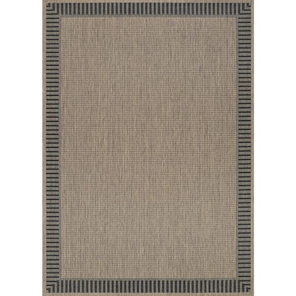 Recife Wicker Stitch Cocoa-Black 4 ft. x 5 ft. Indoor/Outdoor Area Rug